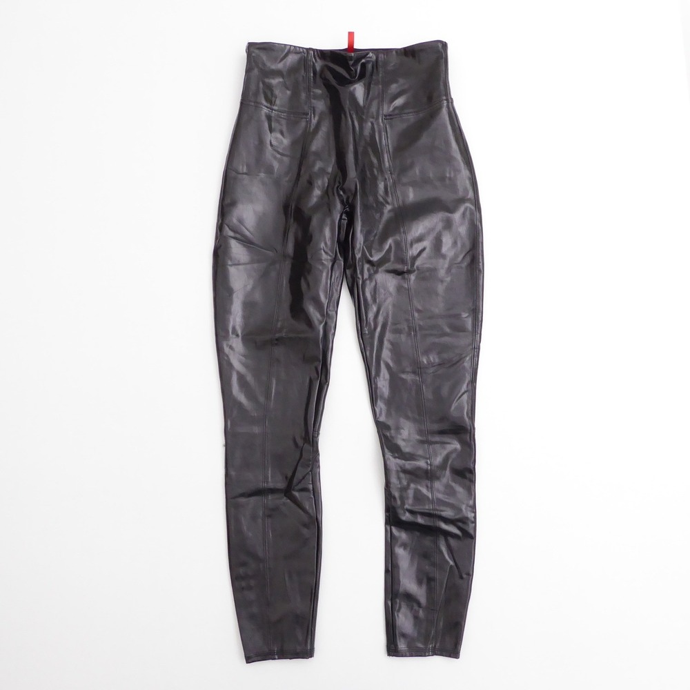 Spanx Womens Leggings Black Faux Patent Leather Moto High Rise Medium